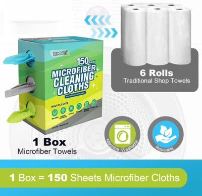 Microfiber Cleaning Cloth, 150 Pack Reusable Paper Towels Microfiber Towels for Cars Lint Free Washable Tissues Shop Rags with Dispenser Box for Home Kitchen Automotive, 11"x 9", Multicolor - Image 3