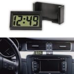 Small Electronic Dashboard Car Time Clock Self-Adhesive Mini Car Electronic Clock, Simple Car Accessories LCD Screen Home Digital Display Clock with Stand for Car, Office (Black)