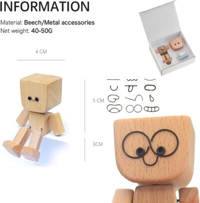 Shaking Wooden Man,Shaking Wooden Man Figurine with 12 Magnetic Expressions,Funny Dashboard Figurine,Handmade Wobble Doll for Car Accessories and Desk Decoration - Image 4