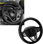 Car Steering Wheel Cover, Premium Leather Steering Wheel Protector with Anti-Slip Lining, Universal 15" Soft Breathable Auto Steering Wheel Cover, Interior Car Accessories (Black)