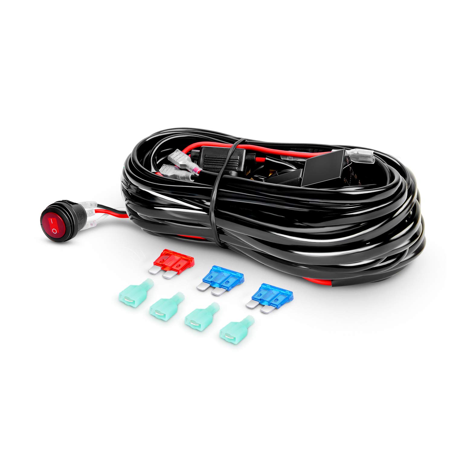 61YHdmkbgYL._SL1500_.jpg Nilight - 10009W - NI-WA05 LED Light Bar Wiring Harness Kit 12V On off Switch Power Relay Blade Fuse for Off Road LED Work Light Bar,2 years Warranty - Image 1