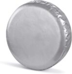 Spare Tire Cover, Silver Wheel Cover PVC Leather Waterproof Dust-Proof Universal Fit for Jeep Trailer RV SUV Camper Vehicle (14 Inch)