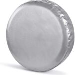 Spare Tire Cover, Silver Wheel Cover PVC Leather Waterproof Dust-Proof Universal Fit for Jeep Trailer RV SUV Camper Vehicle (14 Inch)