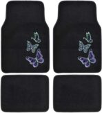 BDK Embossed Neon Purple & Green Butterflies Design Carpet Car Floor Mats for Auto Van Truck SUV-4 Pieces Front & Rear Full Set with Rubber Backing-Universal Fit