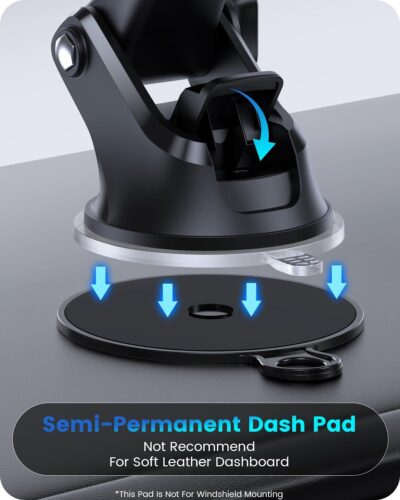 OQTIQ 3-in-1 Car Phone Mount for Dashboard, Windshield & Air Vent – Strong Suction Cup Holder with Adjustable Arm & 360° Rotation – Universal Car Cell Phone Holder for iPhone & Android Smartphones - Image 6