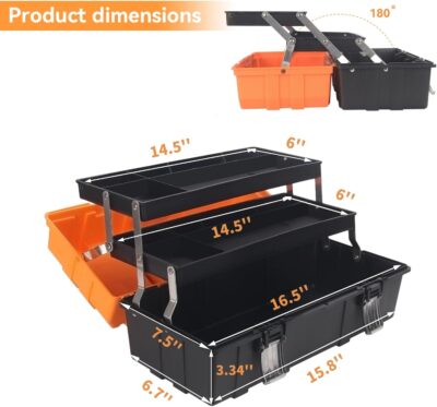 16.5-Inch Tool Box Organizer 3-Layer Multiplication Plastic Storage Toolbox with Portable Handle Perfect for Home Office Car Trunk Fishing - Image 2