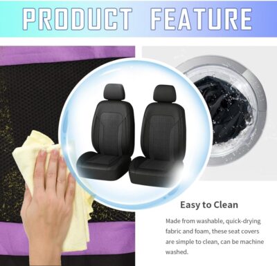 4PCS Cooling Car Seat Covers,Breathable Front Seat Covers with Mesh Construction and Foam Padding,Car Seat Protector to Reduce Back Sweating,Universal Car Interior for Car SUV (Black) - Image 4