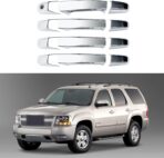 Chrome Door Handle Covers Trim Compatible with Chevrolet Silverado Tahoe Suburban Avalanche 2007-2013 GMC Yukon Sierra 2007-2014 Escalade 2007-2014 for 4 Doors Without Passenger Keyhole
