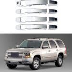 Chrome Door Handle Covers Trim Compatible with Chevrolet Silverado Tahoe Suburban Avalanche 2007-2013 GMC Yukon Sierra 2007-2014 Escalade 2007-2014 for 4 Doors Without Passenger Keyhole