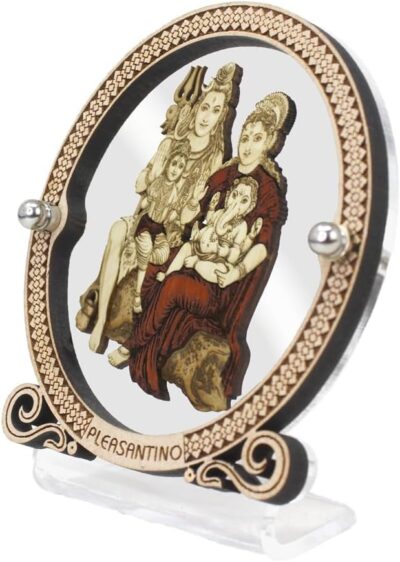Shiv Parivar (Lord Shiva Family) Inlaid Wooden Figurine Showpiece for Car Dashboard, Prayer Room & Workspace | 3"x2.6" | Designer Trendy Series - Image 3