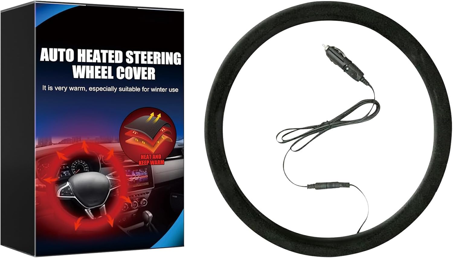 61Yy3aS3ML._AC_SL1500_.jpg Heated Steering Wheel Cover,15" 12V Steering Wheel Warmer Heated Steering Wheel Protector Cover for Winter Universal,Suitable for Standard Size Cars, Trucks, Vans, SUV1 - Image 1