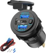 78W 4 Port 12V USB Outlet Car Charger, Super Fast Dual PD3.0 & QC3.0 Multiple USB Port for Car, USB C Cigarette Lighter Replacement 12 Volt Socket Waterproof for Marine Boat Motorcycle RV Golf Cart