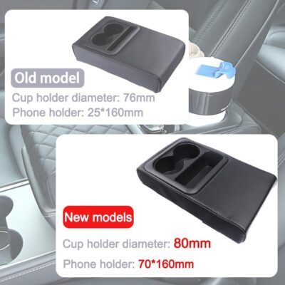 Supin Car Armrest Cushion - Multifunctional Faux Leather Armrest Cushion with Cup Holder, Phone Storage, and Ergonomic Design for All Seasons (Carbon Style) - Image 2