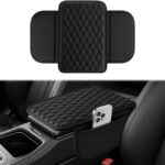 Amiss Car Center Console Cover, Upgraded Leather Car Armrest Cushion with 2 Storage Pockets, Universal Waterproof Cushion Pad, Non-Slip Car Interior Accessories, Fits Most Sedans SUVs Trucks (Black)