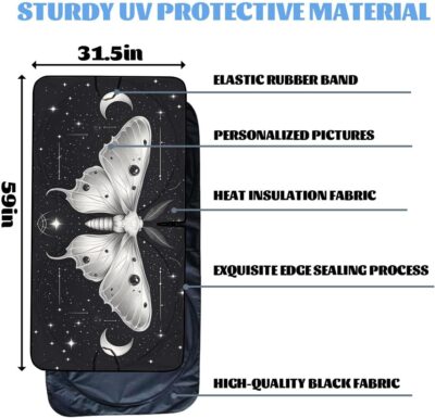 Moth Car Windshield Sunshades Vintage Tarot Sky Moon Stars Witchcraft Front Window Sun ​Shade Blocks UV Rays Sun Visor Protector for Car Sedan Truck SUV Accessories 59" L x 31.5" W - Image 6