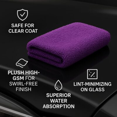 Paks - Edgeless Microfiber Towels 4-Pack - Car Detailing Wash Cloths for Cleaning - 16x16 Car Drying Towel - Lint Free Auto Rags for Polishing & Buffing - Purple & Grey Cleaning Supplies - Image 3