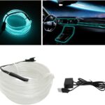 EL Wire Interior Car LED Strip Lights, 10FT/3M USB Auto Neon Light Strip with Sewing Edge, Electroluminescent Car Ambient Lighting Kits with Fuse Protection, Car Interior Accessories (Ice Blue/10FT)