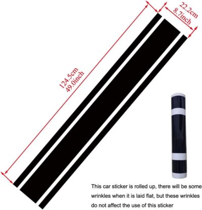49"x 8.7" Car Hood Sticker Auto Racing Stripes Body Side Decal Hood Stripe Decal Vinyl Modified Decoration Accessories for Vehicles (A Black) - Image 2