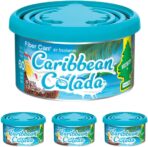 LITTLE TREES Car Air Freshener | Fiber Can Provides Long Lasting Scent for Auto or Home | Recycled Fiber | Caribbean Colada, 4 Air Fresheners - Image 2