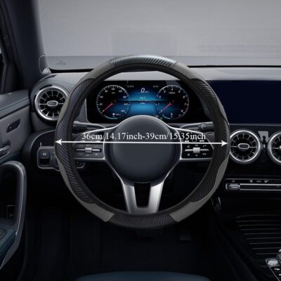 Car Steering Wheel Cover, 15 inch Carbon Fiber Microfiber PU Leather Elastic Steering Wheel Protector, Universal Car Accessories (Gray) - Image 3