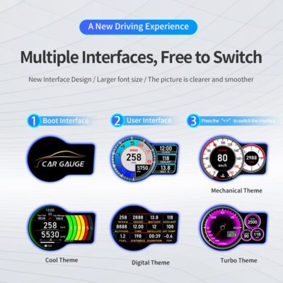 Head Up Display HUD F16 with OBD2 + GPS Dual System Digtial Speedometer, 3.5" IPS Smart Gauge, Speed, Voltage, Engine RPM, OverSpeed Warning, Water Temperature, Turbo Pressure for Cars After 2008 - Image 8