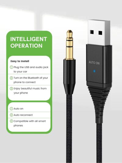 Aux Bluetooth 5.2 Car Adapter, USB Powered 3.5mm Jack, Handsfree Call, Music Streaming for Trucks Hi-Fi Home Stereo Systems - Image 6