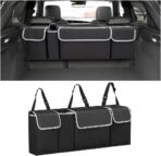 AUCELI Car Trunk Organizer, Backseat Hanging Large Storage with Adjustable Straps, Waterproof Collapsible Cargo Bag with 4 Pockets, Sturdy Space Saver Frees Trunk Floor for SUV, Truck, MPV