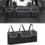 AUCELI Car Trunk Organizer, Backseat Hanging Large Storage with Adjustable Straps, Waterproof Collapsible Cargo Bag with 4 Pockets, Sturdy Space Saver Frees Trunk Floor for SUV, Truck, MPV