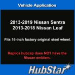 Hubcap Fits Nissan Sentra 2013-2019, Leaf 2013-2018, Premium Replica 16-inch Replacement, Silver, 1 Piece - Image 5