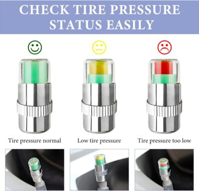 8 PCS Tire Pressure Monitor Valve Stem Caps, 2.4Bar 36 PSI Tire Pressure Sensor Indicator, 3 Color Eye Alert Pressure Monitoring Valve Stem Cover for Cars Trucks SUVs (Silver) - Image 5