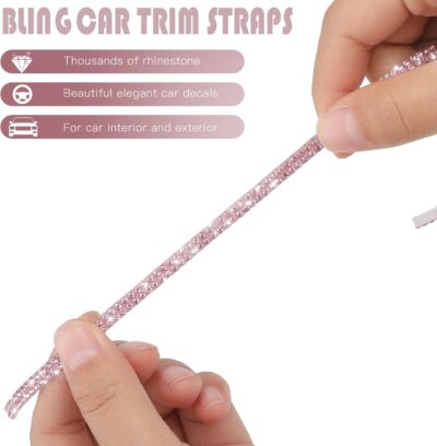 Kingdder 32.8Ft Bling Car Trim Self Adhesive Glitter Crystal Rhinestone Car Interior Exterior Accessories for Women DIY Line Molding Stickers for Auto Dashboard Diamond Ribbon Strips Decor (Pink) - Image 3