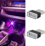 2 PCS USB LED Car Interior Night Light Atmosphere Lamp, Mini USB LED Decoration Light Ambient Interior Light, Pink Purple USB Portable Car Ambient Lighting Kit, USB Night Light for all Car Interiors