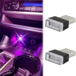 2 PCS USB LED Car Interior Night Light Atmosphere Lamp, Mini USB LED Decoration Light Ambient Interior Light, Pink Purple USB Portable Car Ambient Lighting Kit, USB Night Light for all Car Interiors