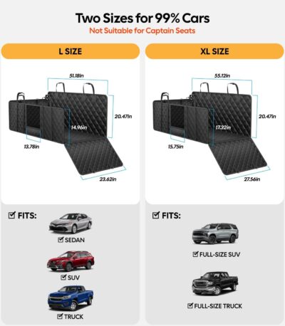 Wigoo Dog Car Seat Cover for Back Seat, 450lbs Hardbottom Dog Hammock, Waterproof & Anti-Scratch Backseat Protector for 1-4 Large/Medium Dogs, Seat Extender for SUV Medium Truck, Size-L, Black - Image 6