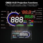 Windshield Heads Up Display for Car MAIMEIMI OBD2 Digital Speedometer with OBDII/EUOBD Interface HUD Car Speedometer MPH with Water Temperature, Mileage, RPM, Alarms for OBDII/EOBD Sedan Cars (2008+) - Image 2