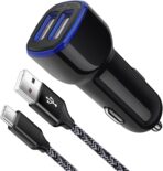 Fast Car Charger Type C Android Phone Samsung Car Charger Fast Charging USB C Cigarette Lighter Adapter Plug with Cable for Samsung Galaxy A13 5G/A03s/S23/S22 Ultra/S21/S20/S10/S9/A11/A12/A32/A53/A23
