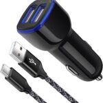 Fast Car Charger Type C Android Phone Samsung Car Charger Fast Charging USB C Cigarette Lighter Adapter Plug with Cable for Samsung Galaxy A13 5G/A03s/S23/S22 Ultra/S21/S20/S10/S9/A11/A12/A32/A53/A23