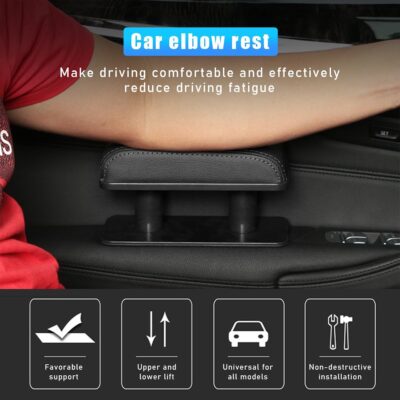 Car Elbow Support Pad, Adjustable Height Armrest Rest Pad for Auto Door, General PU Leather Automotive Central and Side Booster Pad for All Seasons, Universal Car Accessories (Black) - Image 4