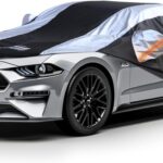 Mustang Car Cover Waterproof All Weather with Silver Strip Design, Custom Fit for Ford Mustang 1994–2025, Mustang Accessory with Door Zipper & Windproof Straps