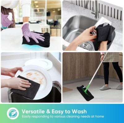 HOMEXCEL Black Microfiber Cleaning Cloth, 12 Pack Premium Microfiber Towels for Cars, Lint Free, Scratch-Free, Highly Absorbent, Reusable Cleaning Rags for Car, Household, Kitchen, Window, 11.5"X11.5" - Image 5