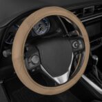 Motor Trend Perforated Microfiber Leather Steering Wheel Cover for Cars Trucks SUVs Vans, Sporty Racing Improved Grip Anti-Fatigue Ergonomic Design, Airbag Compatible - Fits Standard 15" Inch - Beige - Image 2