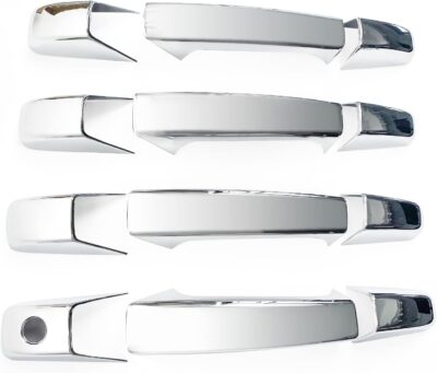 Chrome Door Handle Covers Trim Compatible with Chevrolet Silverado Tahoe Suburban Avalanche 2007-2013 GMC Yukon Sierra 2007-2014 Escalade 2007-2014 for 4 Doors Without Passenger Keyhole - Image 9