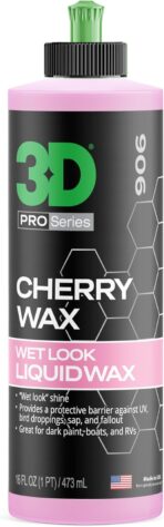 3D Cherry Wax – Liquid Carnauba Show Car Wax with Synthetic Polymers | Deep Gloss Finish | Easy Wipe-Off | Slick Shine | Fast Application | Made in USA |16 oz
