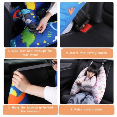 Travel Pillow Car Cushion for Kids 6 Years Old+ Shoulder Neck Back Support & Seat Belt Comfort, Road Trip Cozy Sleeping Gift for Young Travelers, Parents, Families, Baby Shower (Dinosaur Blue) - Image 5