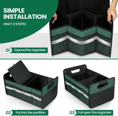 Car Trunk Organizer, Car Storage Organizer, Collapsible Multi Compartment for Car, Suv, Sedan, Truck, 100L, Extra Larger (Green, 50L) - Image 6