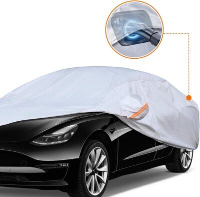 6 Layer Heavy Duty Car Cover Custom Fit for Tesla Model Y with Charging Port Flap, Waterproof All Weather Car Tarp Outdoor Protection with Cotton Lining - Image 4
