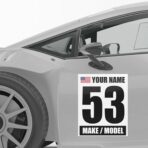 MC MOTOPARTS Magnetic Racing Number - Custom Track Day & Autocross Magnetic Vinyl Decal - Name, Make, Model, Flag - 2 Pieces | Black Words on White Background | 12" x 15" Inch - Image 3