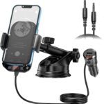 Bluetooth Car Adapter 3 in 1 FM Transmitter Car Radio Bluetooth Transmitter with Phone Holder, QC3.0 Fast Charging, Strong Microphone, HiFi Bass Sound, Hands-Free Call, Support USB/TF Drive