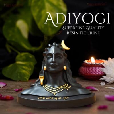 Lord Adiyogi Statue with Golden Detailing for Car Dashboard Home Office Decor Black Resin Lord Mahadev Shiv Dhyana Mudra Black Sculpture Showpiece Idol Murti for Mandir/Temple (Big) - Image 2