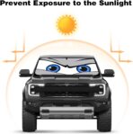Car Windshield Sun Shade, Funny Eyes Sun Visor, Wear-Resistant Black Tape, Foldable 59‘’x27.5‘’/63''x31.5'' - Image 4